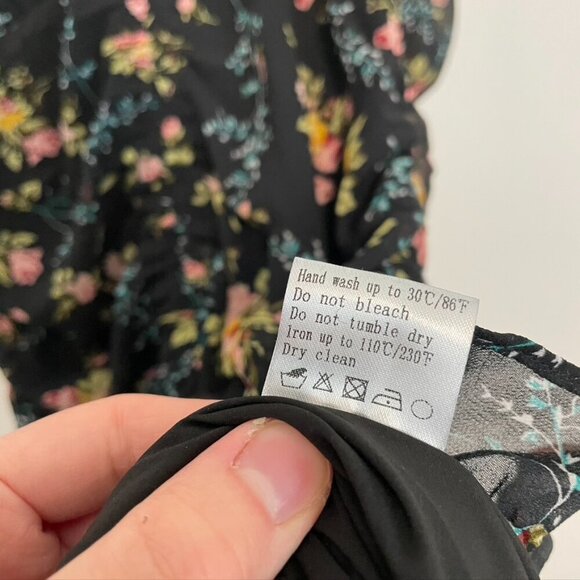 NEW NWT LEA VIOLA Shirred Floral Mini Dress Black Pink Multi Ruched Bodycon S - Picture 11 of 16